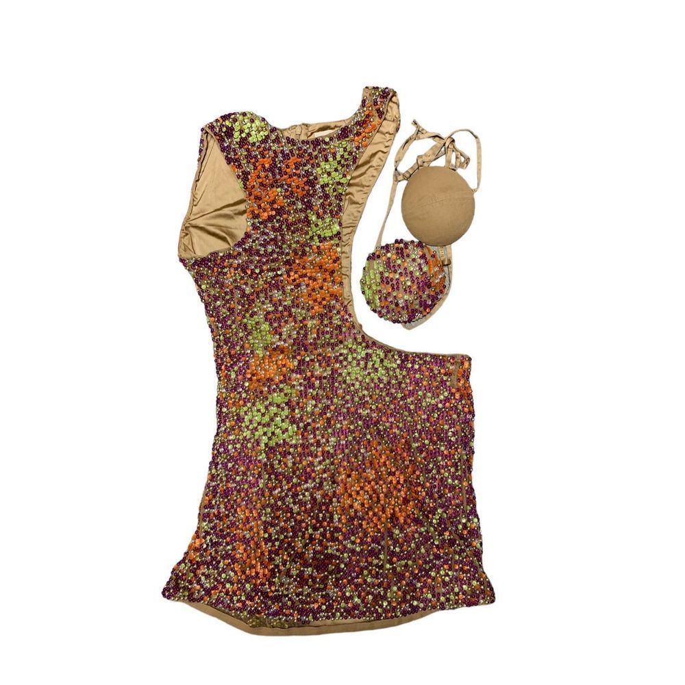 Camila Coehlo, Purple/Gold /Orange, Multicolored, Beaded Mini Dress, XL, Used.
